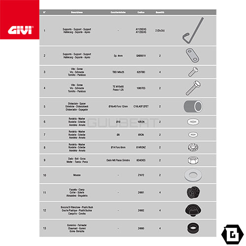 GIVI A1125A 取付キット スクリーン用 フィッティングキット/HONDA SHモード専用