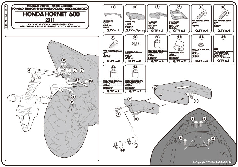 GIVI 1102KIT 取付キット イージーロック (EASYLOCK) ST609 専用／HONDA ホーネット 600 / 600 ABS専用