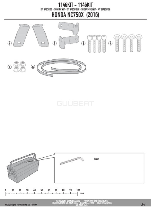 GIVI 1146KIT 取付キット サイドケースホルダー用 / ST604 MULTI LOCK (マルチロック) サイドバッグ用 ／ HONDA NC750X / HONDA NC750S専用