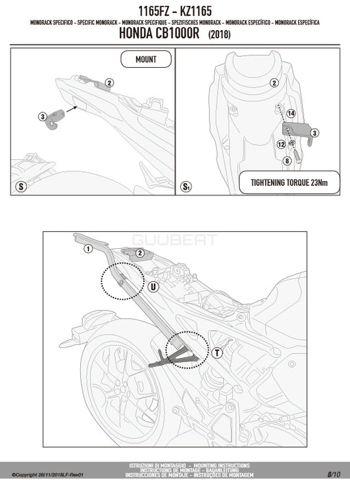 GIVI 1165FZ リアキャリア モノラック MONORACK／HONDA CB1000R専用