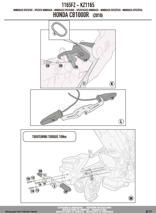 GIVI 1165FZ キャリア モノラック（MONORACK）トップケース用（MONOKEY / MONOLOCKベース別売）｜HONDA CB1000R 対応