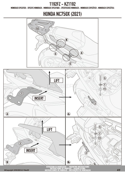 GIVI 1192FZ リアキャリア モノラック MONORACK／HONDA NC750X専用