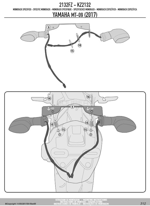 GIVI 2132FZ リアキャリア モノラック MONORACK／YAMAHA MT-09専用