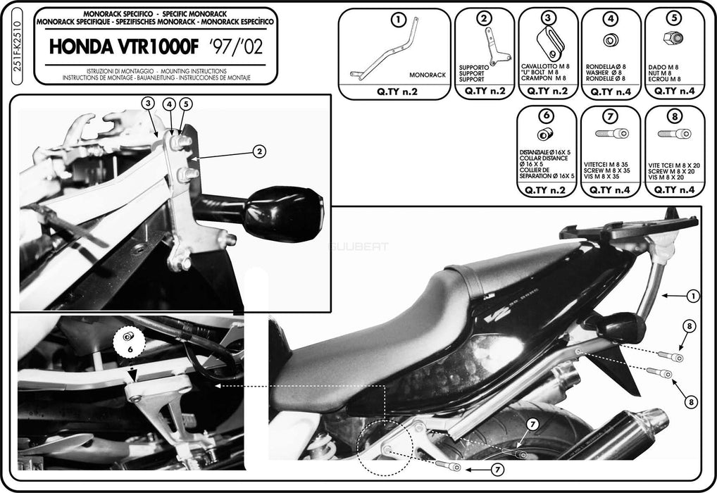 GIVI 251F リアキャリア モノラック MONORACK／HONDA VTR 1000 F専用