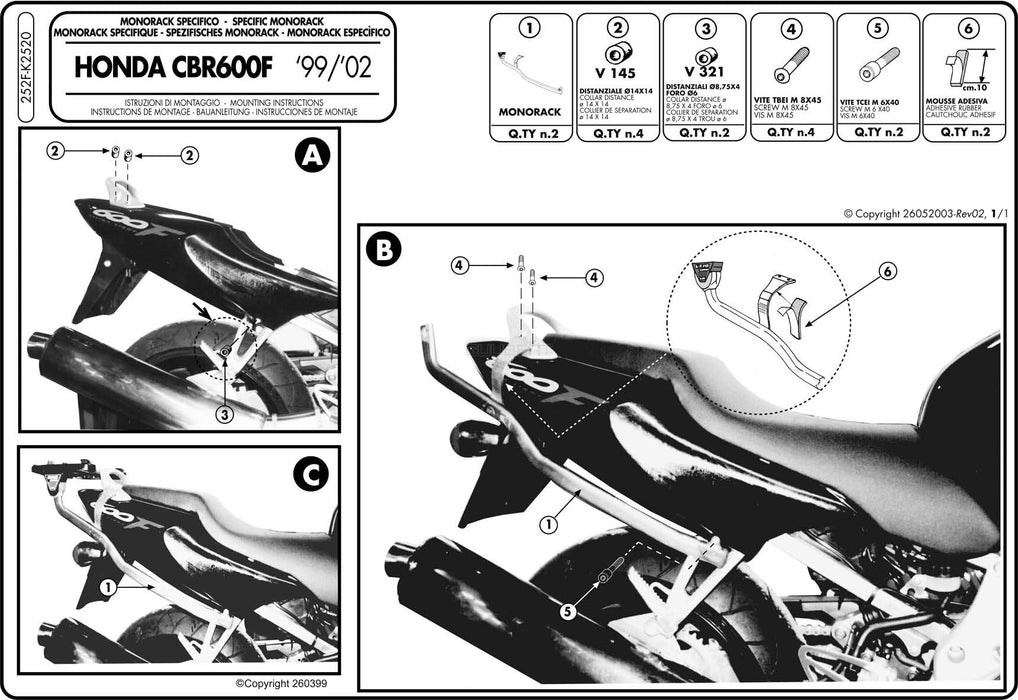 GIVI 252F リアキャリア モノラック MONORACK／HONDA CBR600F専用