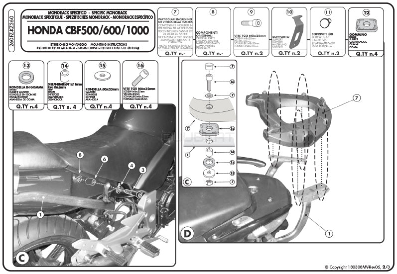 GIVI 260FZ リアキャリア モノラック MONORACK／HONDA CBF1000 / ABS / HONDA CBF600N / HONDA CBF600S / HONDA CBF500専用