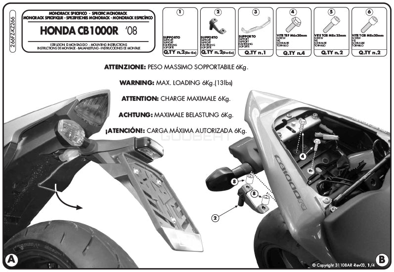 GIVI 266FZ リアキャリア モノラック MONORACK／HONDA CB1000R専用