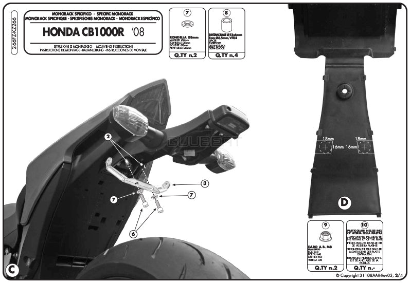 GIVI 266FZ リアキャリア モノラック MONORACK／HONDA CB1000R専用