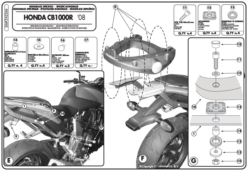 GIVI 266FZ リアキャリア モノラック MONORACK／HONDA CB1000R専用