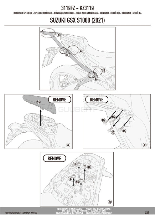 GIVI 3119FZ リアキャリア モノラック MONORACK／SUZUKI GSX-S 1000専用