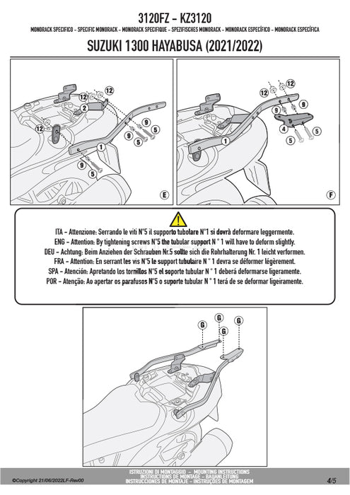 GIVI 3120FZ リアキャリア モノラック MONORACK／SUZUKI GSX 1300R 隼 ハヤブサ専用