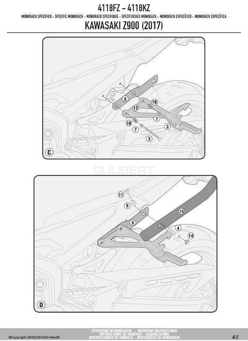 GIVI 4118FZ リアキャリア モノラック MONORACK／KAWASAKI Z 900 / KAWASAKI Z 900専用