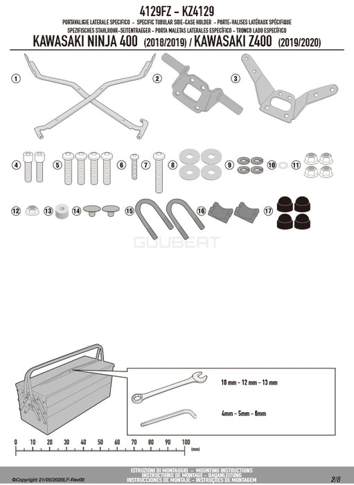 GIVI 4129FZ リアキャリア モノラック MONORACK／KAWASAKI Z 400 / KAWASAKI ニンジャ 400専用