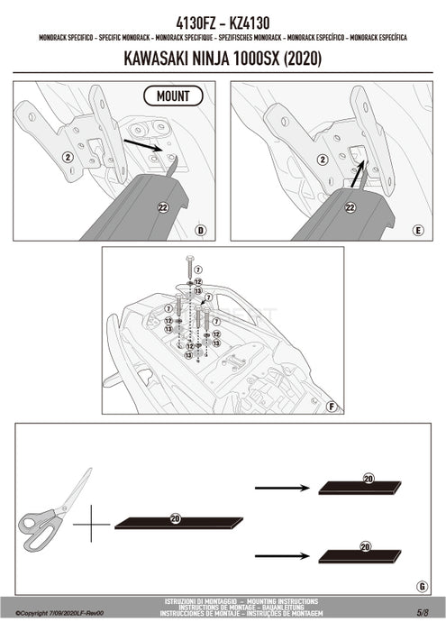 GIVI 4130FZ リアキャリア モノラック MONORACK／KAWASAKI ニンジャ 1100 SX / KAWASAKI ニンジャ 1000 SX専用