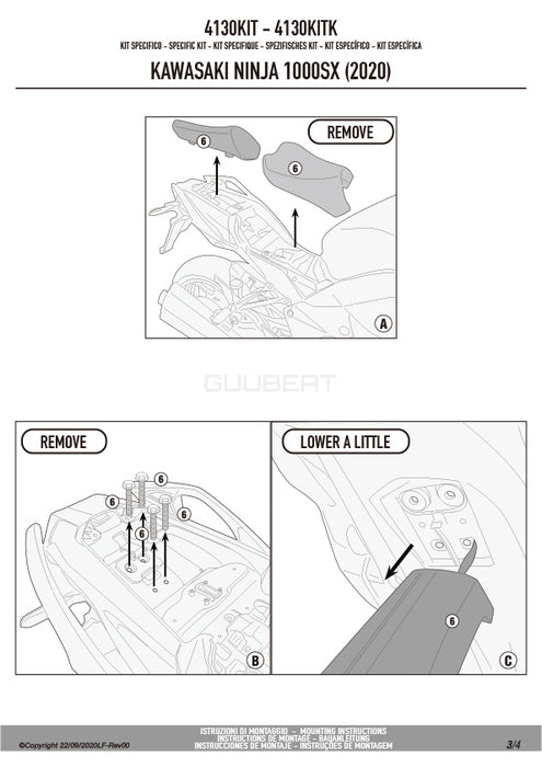 GIVI 4130KIT 取付キット サイドケースホルダー用／KAWASAKI ニンジャ 1000 SX専用