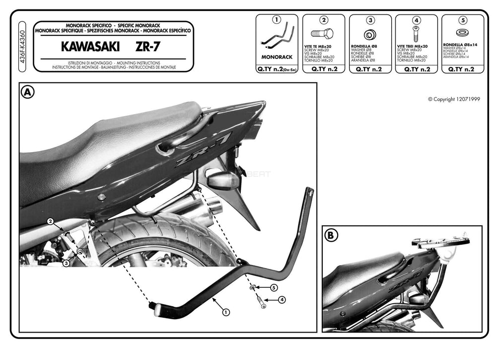 GIVI 436F リアキャリア モノラック MONORACK／KAWASAKI ZR-7 / KAWASAKI ZR-7 S専用