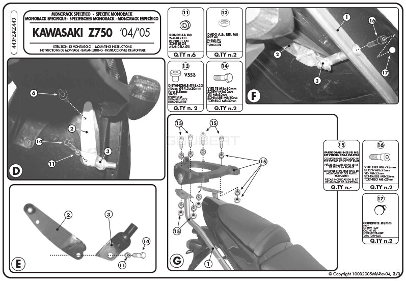 GIVI 443FZ リアキャリア モノラック MONORACK／KAWASAKI Z 750専用