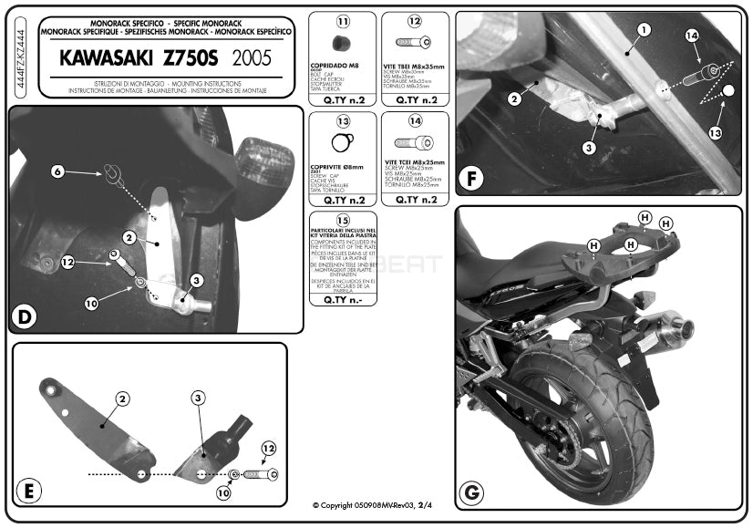 GIVI 444FZ リアキャリア モノラック MONORACK／KAWASAKI Z 750 S専用