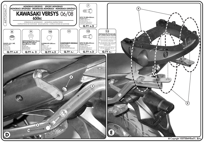 GIVI 447FZ リアキャリア モノラック MONORACK／KAWASAKI ヴェルシス 650専用