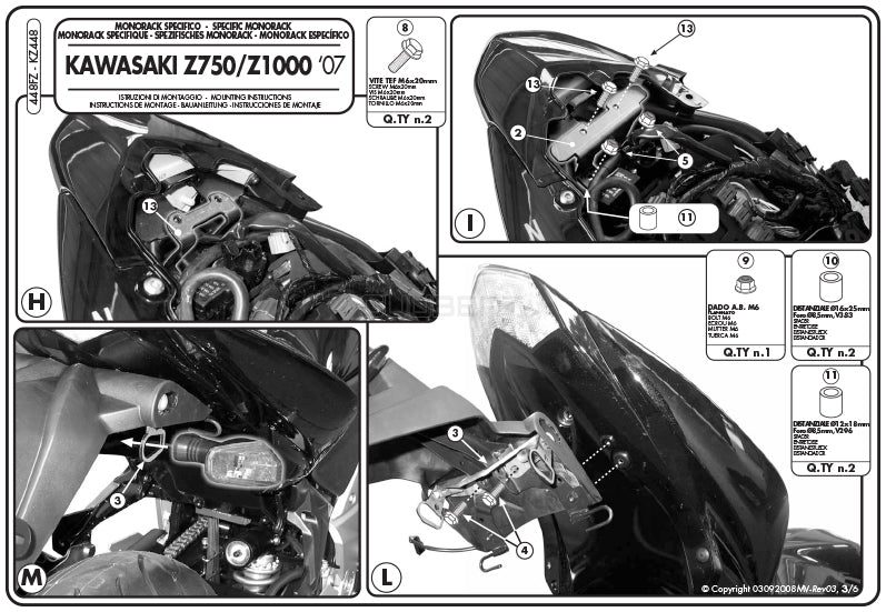 GIVI 448FZ リアキャリア モノラック MONORACK／KAWASAKI Z 1000 / KAWASAKI Z 750専用