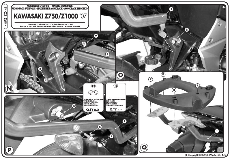 GIVI 448FZ リアキャリア モノラック MONORACK／KAWASAKI Z 1000 / KAWASAKI Z 750専用