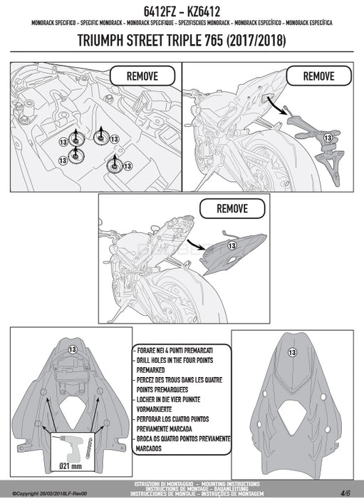 GIVI 6412FZ リアキャリア モノラック MONORACK／TRIUMPH ストリートトリプル 765専用