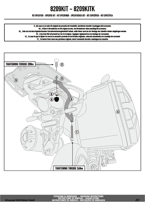 GIVI 8209KIT 取付キット リアキャリア用／MOTO GUZZI V85 TT専用