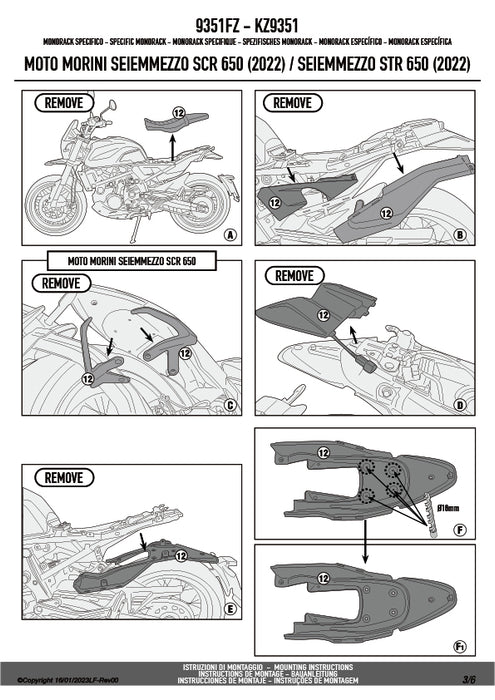 GIVI 9351FZ リアキャリア モノラック MONORACK／MOTO MORINI SEIEMMEZZO STR 650 / MOTO MORINI SEIEMMEZZO SCR 650専用