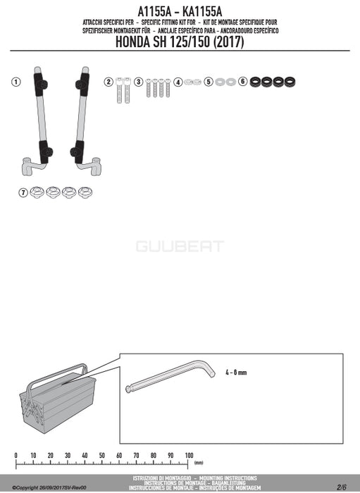 GIVI A1155A 取付キット スクリーン用 フィッティングキット／HONDA SH150i / HONDA SH125i専用