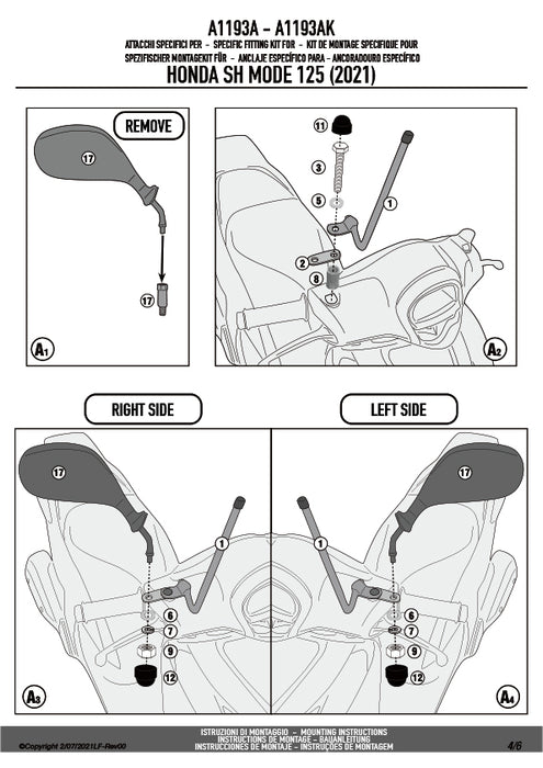 GIVI A1193A 取付キット スクリーン用 フィッティングキット／HONDA SHモード専用