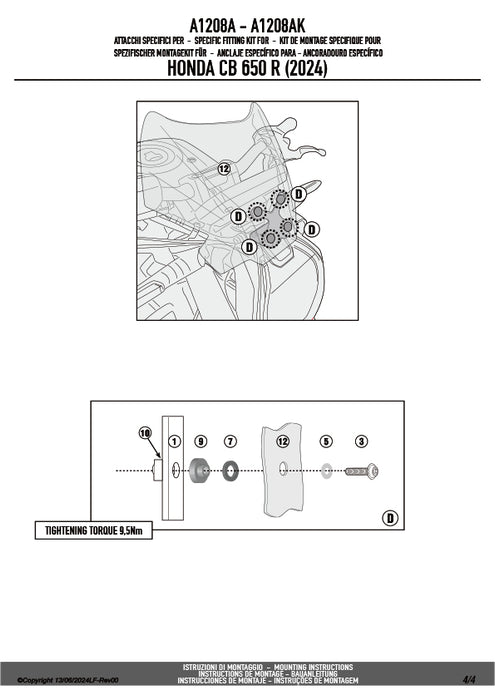 GIVI A1208A 取付キット スクリーン用 フィッティングキット／HONDA CB 650 R専用