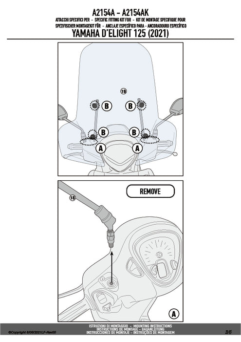GIVI A2154A 取付キット スクリーン用 フィッティングキット／YAMAHA D'ELIGHT 125専用