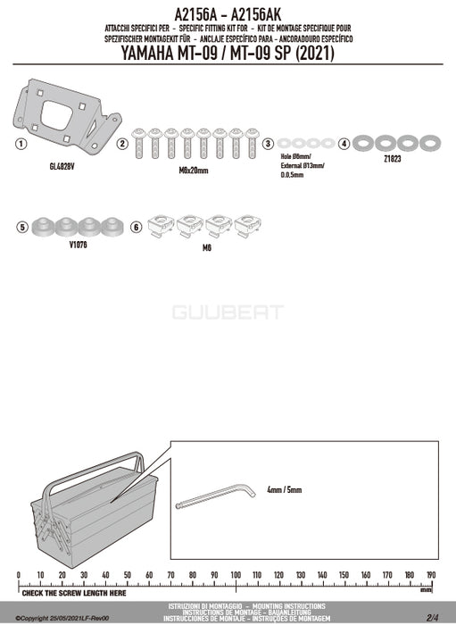 GIVI A2156A 取付キット スクリーン用 フィッティングキット／YAMAHA MT-09 SP / YAMAHA MT-09専用