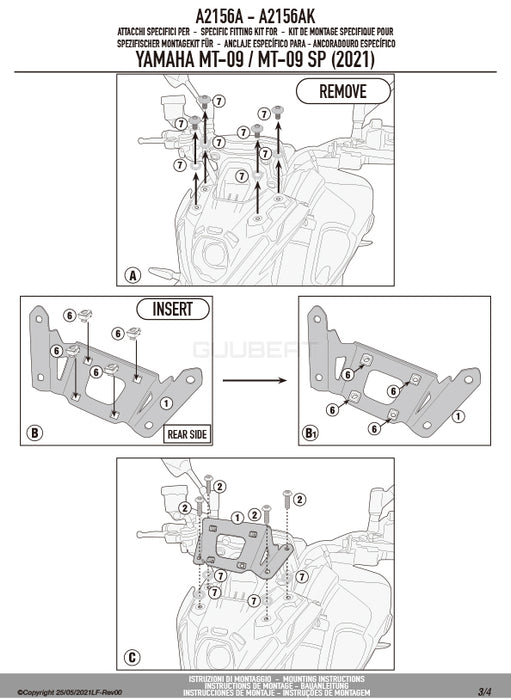 GIVI A2156A 取付キット スクリーン用 フィッティングキット／YAMAHA MT-09 SP / YAMAHA MT-09専用