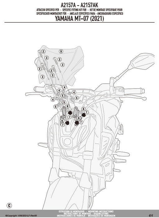 GIVI A2157A 取付キット スクリーン用 フィッティングキット／YAMAHA MT-07専用