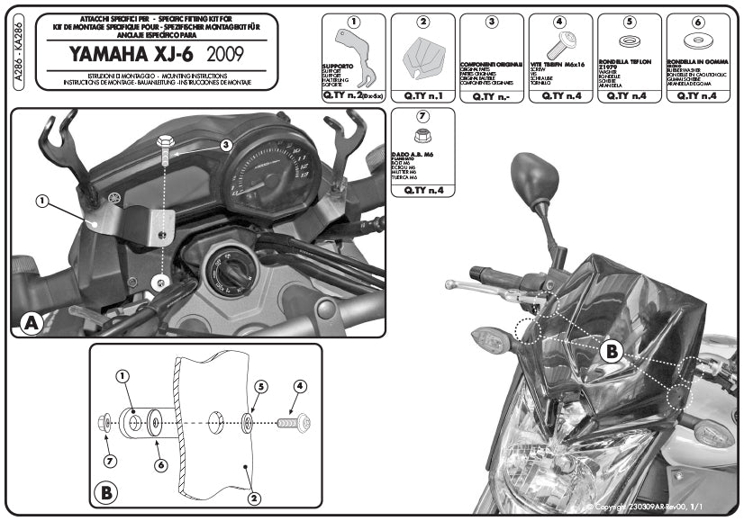 GIVI A286 スクリーン スモーク／YAMAHA XJ6 / YAMAHA XJ6 / YAMAHA XJ6 ディバージョン / YAMAHA XJ6 ディバージョン F専用