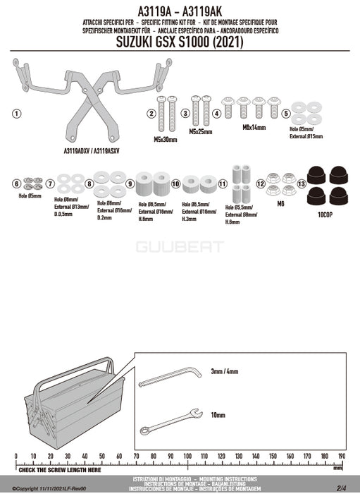 GIVI A3119A 取付キット スクリーン用 フィッティングキット／SUZUKI GSX-S 1000専用