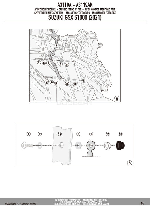 GIVI A3119A 取付キット スクリーン用 フィッティングキット／SUZUKI GSX-S 1000専用