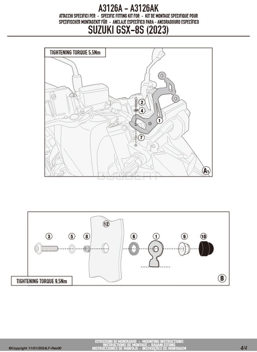 GIVI A3126A 取付キット スクリーン用 フィッティングキット／SUZUKI GSX-8S専用