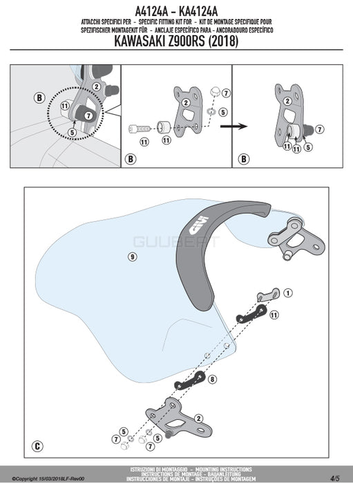 GIVI A4124A 取付キット スクリーン用 フィッティングキット／KAWASAKI Z 900 RS専用