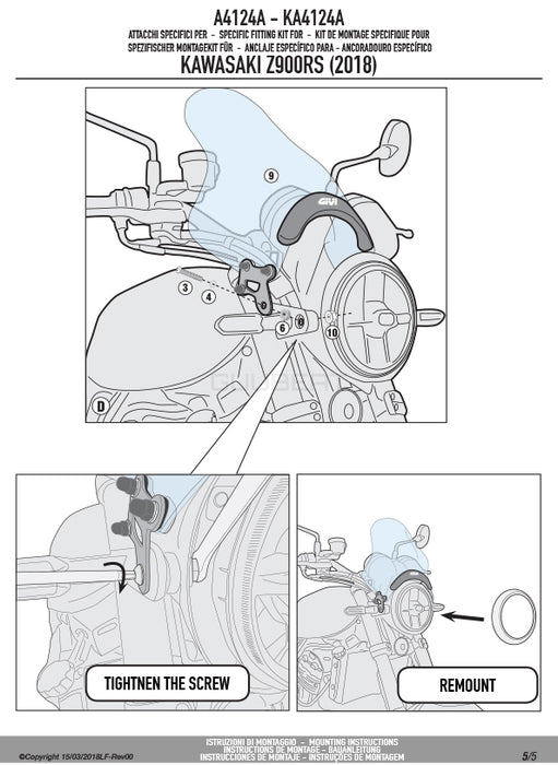 GIVI A4124A 取付キット スクリーン用 フィッティングキット／KAWASAKI Z 900 RS専用