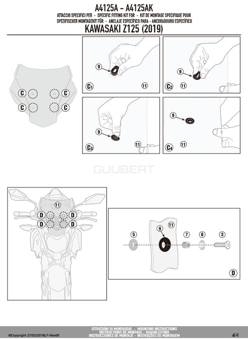 GIVI A4125A 取付キット スクリーン用 フィッティングキット ／ KAWASAKI Z 125 EUモデル専用