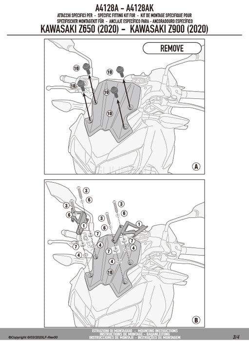 GIVI A4128A 取付キット スクリーン用 フィッティングキット／KAWASAKI Z 900 / KAWASAKI Z 650専用