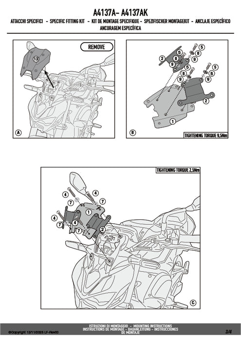 GIVI A4137A スクリーン4137A専用 取付キット フィッティングキット｜KAWASAKI Z 900 対応