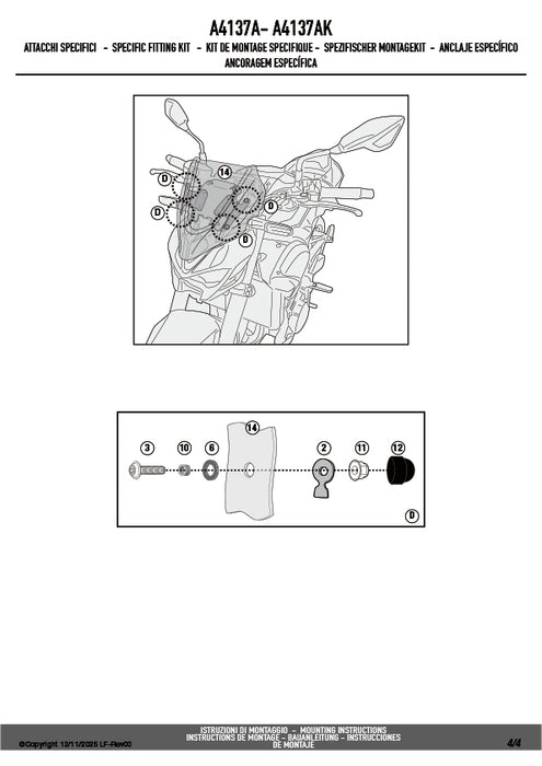 GIVI A4137A スクリーン4137A専用 取付キット フィッティングキット｜KAWASAKI Z 900 対応