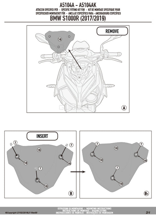 GIVI A5104A 取付キット スクリーン用 フィッティングキット／BMW S 1000 R専用