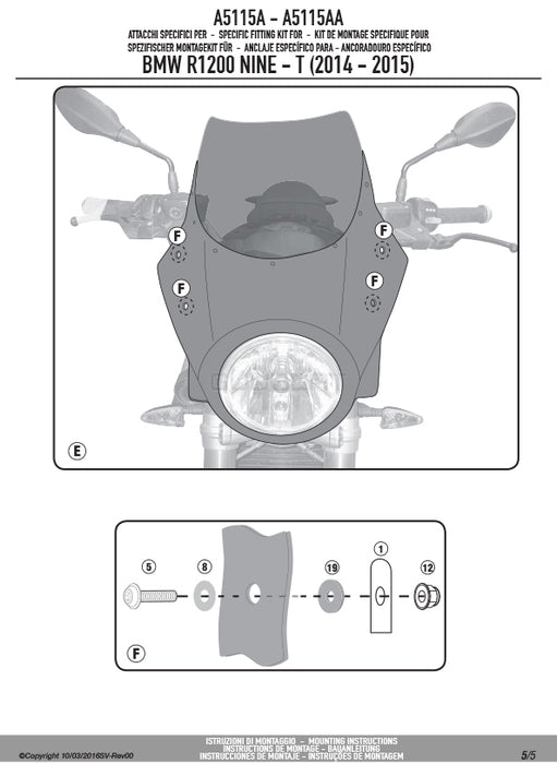 GIVI A5115A 取付キット スクリーン用 フィッティングキット／BMW R 1200 NINE T専用