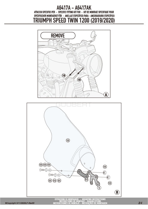 GIVI A6417A 取付キット スクリーン用 フィッティングキット／TRIUMPH スピードツイン 1200専用