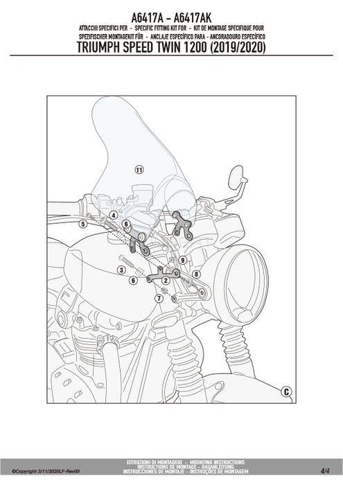 GIVI A6417A 取付キット スクリーン用 フィッティングキット／TRIUMPH スピードツイン 1200専用