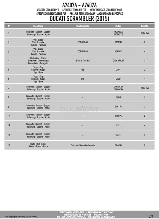 GIVI A7407A 取付キット スクリーン用 フィッティングキット／DUCATI スクランブラー 800 アイコン / DUCATI スクランブラー 400専用